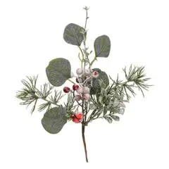 16&rdquo;High Snowy Holiday Red Berry and Bell Pick with Brown Paper-Wrapped Stem