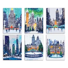 New York City Christmas Greeting Cards Boxed Set of 24 Holiday Notecards Featuring Iconic NYC Scenes, Ice Rinks, and Rockefeller Tree, Perfect for Festive Wishes