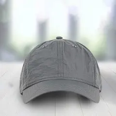 1 Count Lightweight Kipling Cap Six Panel Nylon with Curved Bill and Webbing Strap Dark Grey