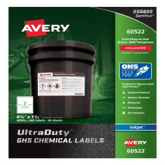 Avery UltraDuty GHS Chemical Labels for Pigment Inkjet Printers, Permanent Adhesive, Waterproof, UV Resistant, 4-3/4" x 7-3/4", 100 Labels (60522)