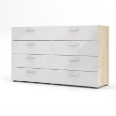 Modern 8-Drawer Double Dresser for Bedroom Storage with Metal Hardware and Foil Finish White & Oak