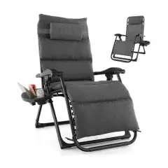 Zero Gravity Adjustable Lounge Chair Removable Cushion Cup Holder Tray Grey