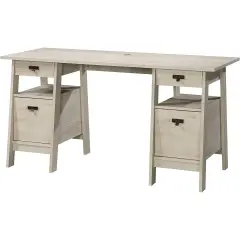 Executive Desk with Filing Cabinets and Cord Management and Smooth Metal Drawer Slides Chalky Oak