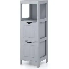 Modern Freestanding 2-Drawer Bathroom Floor Cabinet with Open Storage Shelf and Foot Pads Grey
