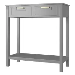 Modern Acacia Wood Entryway Table with Drawers Waterproof MDF Accent Cabinet Grey
