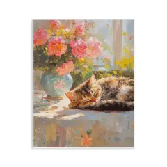 Stupell Industries Sleeping Kitten & Flower Vase Wall Plaque Design by Nini Art