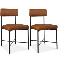 Best Choice Products Faux Leather Dining Chair Set of 2, Standard Height w/ Metal Frame Camel Brown