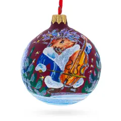 Hedgehog Serenading with Cello Glass Ball Christmas Ornament 3.25 Inches