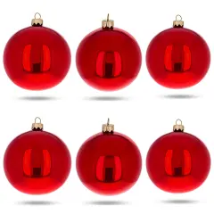 Set of 6 Red Glossy Glass Ball Christmas Ornaments 3.25 Inches