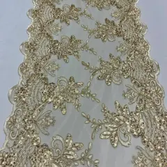 3 Yard Gold Sequin Lace Fabric 100% Polyester Mesh with Embroidery for Evening Gowns & Bridal Wear