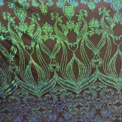 1 Yard Iridescent Green Damask Lace Fabric 48-50&rdquo; Wide Embroidered Mesh for Evening Wear & Special Occasions