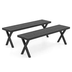 Costway 1/2 PCS 54" Patio Metal Bench with Slatted Seat & X Legs Backless Loveseat for Yard