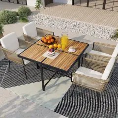 Costway 5 Pieces Patio Dining Set Outdoor Rectangular Table and Chairs Furniture Set