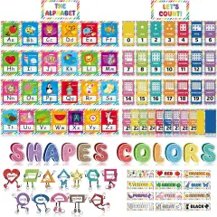 96 Pieces Colors and Shapes Bulletin Board Number Alphabet Letters Posters for Classroom Wall Decor