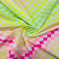 1 Yard Neon Rainbow Checkered Spandex Fabric for Swimwear and Costumes 60" Width