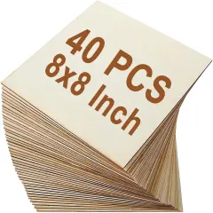 40 Pieces 8x8 Inch Wood Squares Unfinished Plywood Wood Sheets 1/8 inch