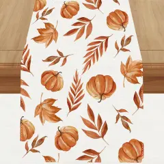 Linen Fall Table Runner 72 Inches Long Fall Leaves Pumpkin