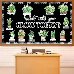 Summer Greenery Potted Plant Bulletin Board Set - Green