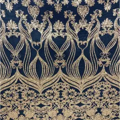 1 Yard Damask Design Embroidered Mesh Lace Fabric 48-50" Wide 100% Polyester for Evening & Bridal Wear Black Gold