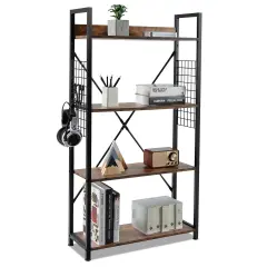 Costway 4 -Tier Industrial Bookshelf Open Storage Bookcase Display Shelf for Home Office