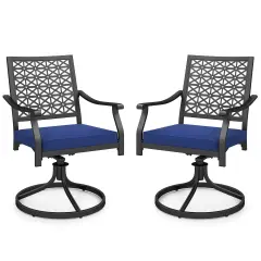 Costway 2 PCS Outdoor Swivel Chairs Patio Dining Chairs with Padded Cushions High Back Beige/Navy