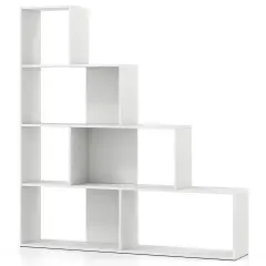 Costway 1/2 PCS 4-Tier Bookshelf with 6 Storage Cubes 64" Tall Modern Geometric Stair Bookcase