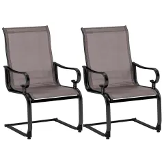 Costway Set of 2 Patio Chairs C-Spring Motion Chairs with Quick-drying & Breathable Fabric Brown/Gray