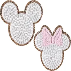 2Pcs Pearls Embroidered Patch, Cartoon Mouse Self-Adhesive Patches, Suitable