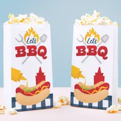 Big Dot of Happiness Summer BBQ Popcorn Bags, Fire Up the Grill Picnic Party Favor Snack Treats, Free-Standing Individual White Paper Bags - 25 Count