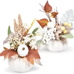 2 Pack Artificial Pumpkins with White Maple Leaves