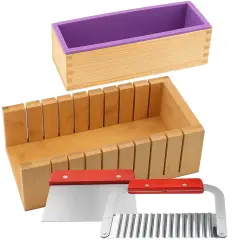 Soap Making Kit, Wooden Soap Cutter, Slicer, Soap Making Supplies, Silicone Soap Molds with Wavy & Straight Scraper