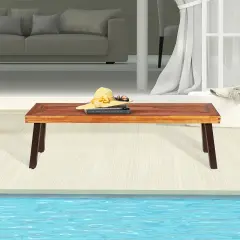 Costway Patio Acacia Wood Dining Bench Seat with Rustic Steel Legs for Outdoor Indoor