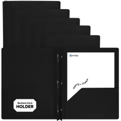 Plastic Folders with Pockets and Prongs, Assorted Colors Two Pocket Folder with Brads, 6 Pc &ndash;by Enday Black