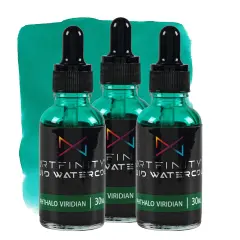 Artfinity Liquid Watercolor Paint 30 ml Bottle - 3 Pack, Phthalo Viridian - Vibrant Dye-Based Liquid Watercolor w/ Glass Pipette, Fast-Drying, Fine Art Paint for Calligraphy, Airbrushing & Traditional Art