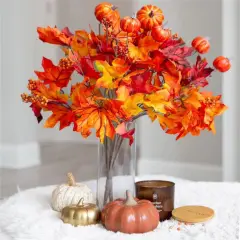 2 PCS Fall Artificial Maple Leaves Branches with Pumpkins