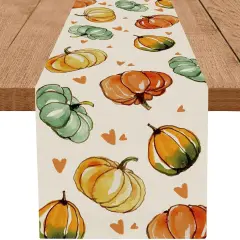 Fall Table Runner Pumpkin Heart Holiday Autumn Burlap, 13 x 72 Inch