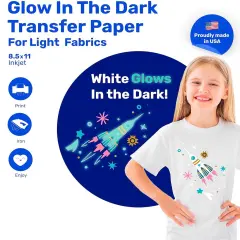 Printable Iron-on Glow Light Heat Transfer Paper for LIGHT Fabrics, sheets 8.5" x 11", Long Lasting, Durable, Professional Quality, Easy DIY, Non-Toxic, Made in USA