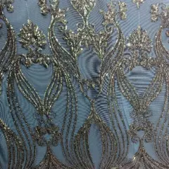 1 Yard Hunter Green Damask Embroidered Mesh Lace Fabric 48-50" Wide 100% Polyester for Gowns & Decor