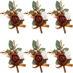 6 pcs Burnt Orange Boutonniere Flowers