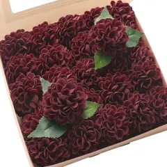 25pcs Real Looking Burgundy Foam Fake Roses Bouquets