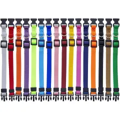 16 Pack Puppy Collars for Litter - Adjustable Breakaway Dog Snap ID Collars for Small Pets, Soft Nylon Whelping Collars, 16 Rainbow Colors (6.5-10in)