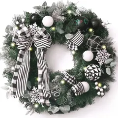24 Inch Mardi Gras Wreath for Front Door with Lights