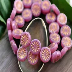*15* 12mm Bronze Washed Pink Opaline Aster Flower Coin Beads