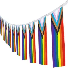 Progress Rainbow Pride Flag,100Feet/76Pcs Rainbow Festival Decoration Pennant Flags Banner,Party Decorations Supplies for Decoration,Holiday Decoration.