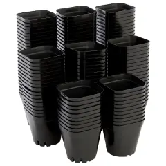 150-Pack 2 Inch Plastic Seedling Pots for Plants, Small Square Starter Nursery Planters for Starting Seeds, Flowers, Succulents, Propagating, Indoor Garden (Black)