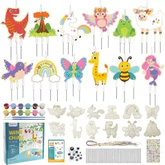 DIY Wind Chime Kit for Kids - Make Your Own Coloring Wooden Crafts for Girls & Boys - Hanging Ornaments for Easter Party Decoration