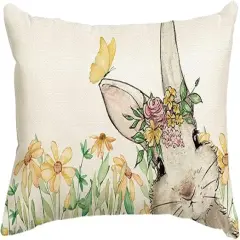 Easter Bunny Throw Pillow Cover &ndash; 12x20" Spring Rabbit Cushion Case Yellow