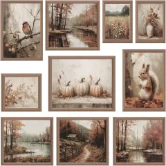 10Pcs Thanksgiving Fall Vintage Wall Art Prints Retro Autumn Scenery Paper Posters