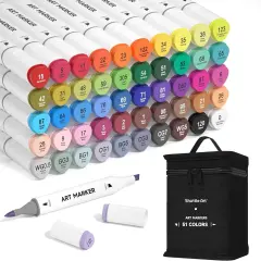 Art Alcohol Markers Brush tip, Dual Tip Brush & Chisel Tip Art Marker Set, 50 Colors plus 1 Blender Permanent Marker Pens with Case Perfect for Illustration Students Adults Coloring