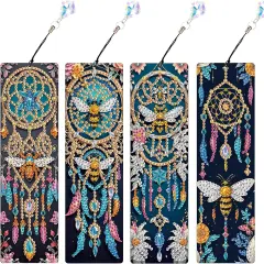 4pcs 5D Diamond Art Painting Bookmarks with Crystal Pendant